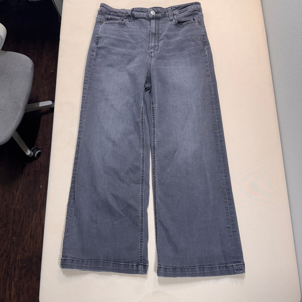 PAIGE Anessa High Rise Wide Leg Jeans Black Willow Grey 31 Cropped Casual GUC